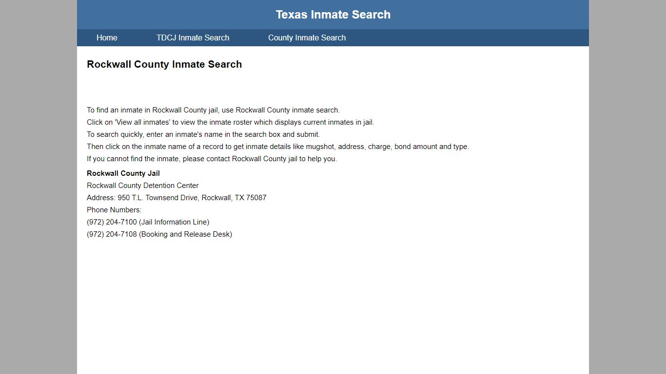 Rockwall County Jail Inmate Search
